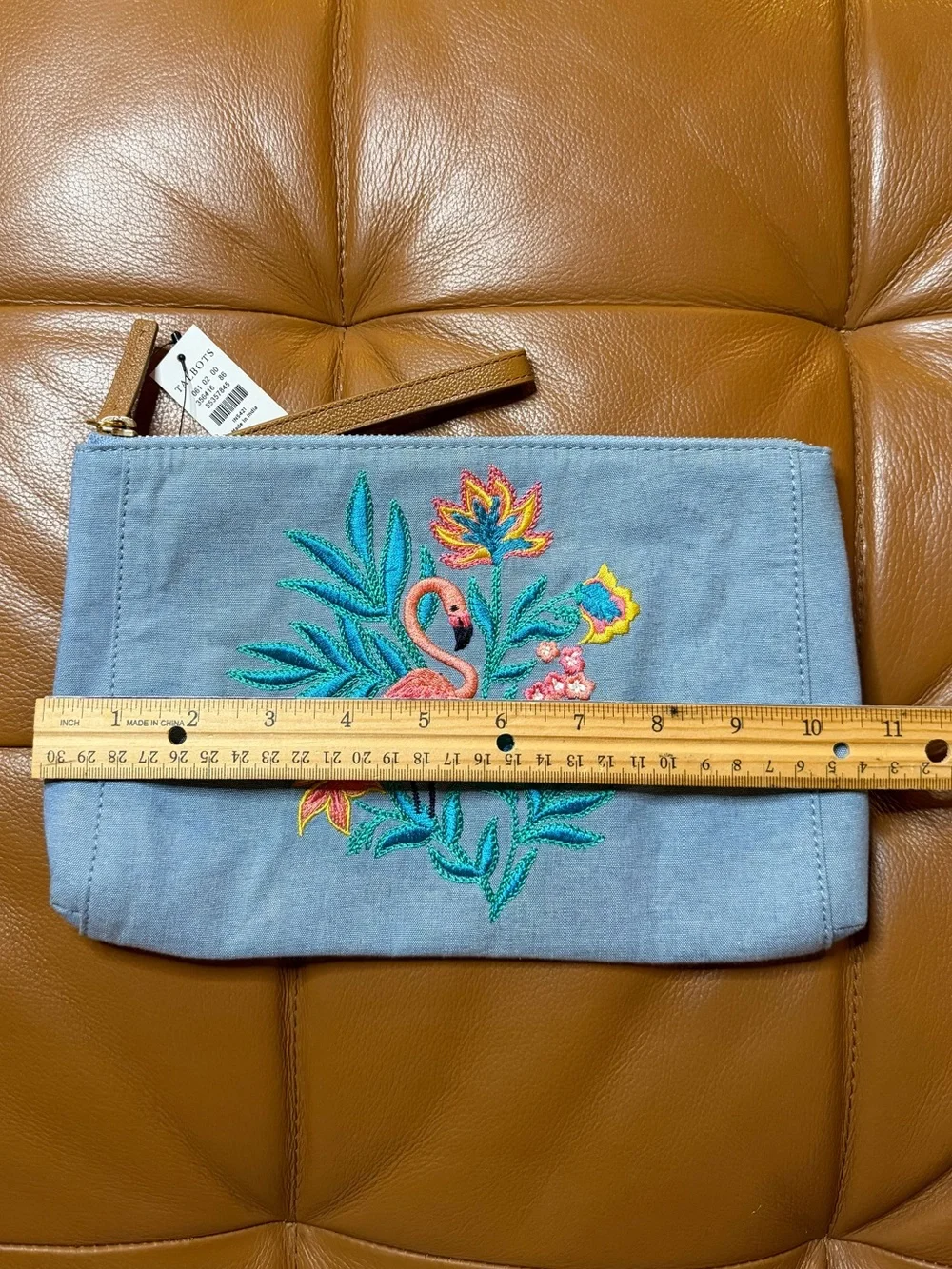 🦩🩵 TALBOTS Colorful Embroidered Flamingo Wristlet. NWT - Picture 8 of 11
